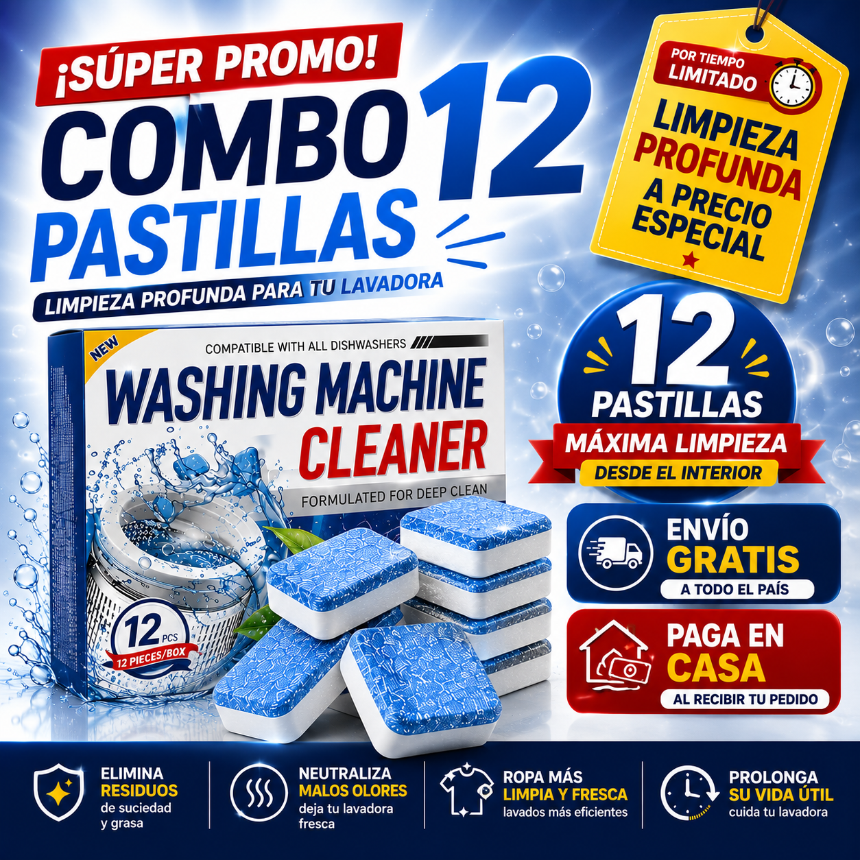 PASTILLA LIMPIEZA LAVADORA X12UND - ENVÍO GRATIS 😁⚡