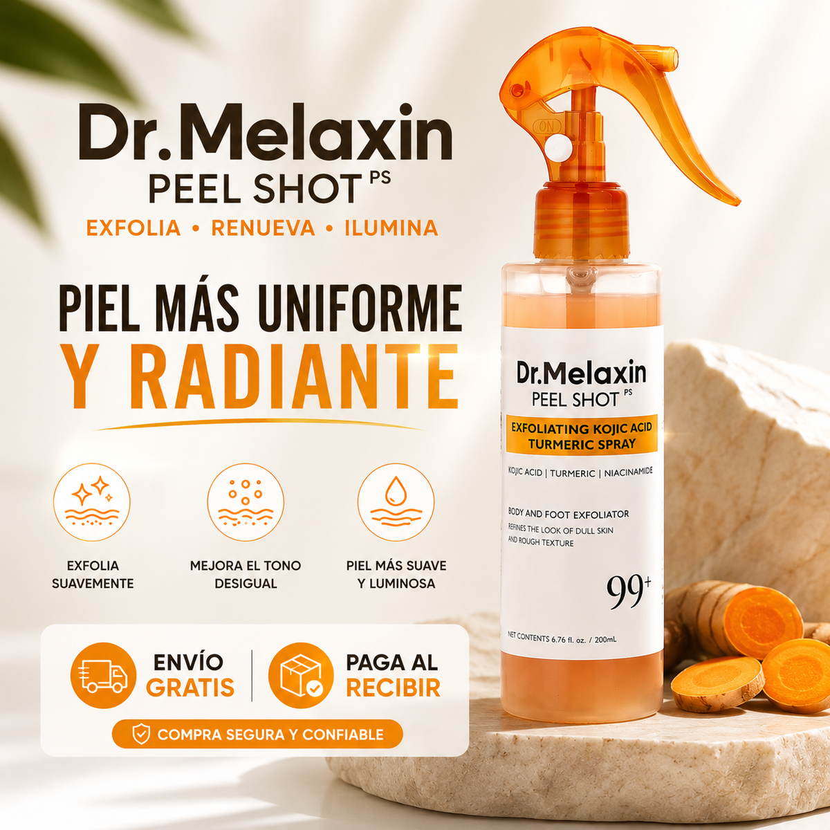 DR. MELAXIN PEEL SHOT SPRAY | SPRAY EXFOLIANTE ACLARANTE PARA MANCHAS EN AXILAS, RODILLAS Y CODOS | ENVÍO GRATIS
