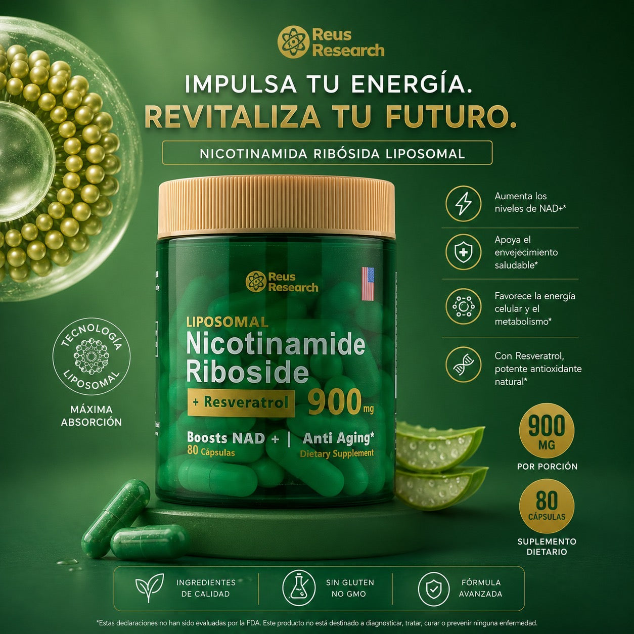 REUS RESEARCH NAD+ & RESVERATROL – ENERGÍA CELULAR Y LONGEVIDAD | ENVÍO GRATIS 🇨🇷